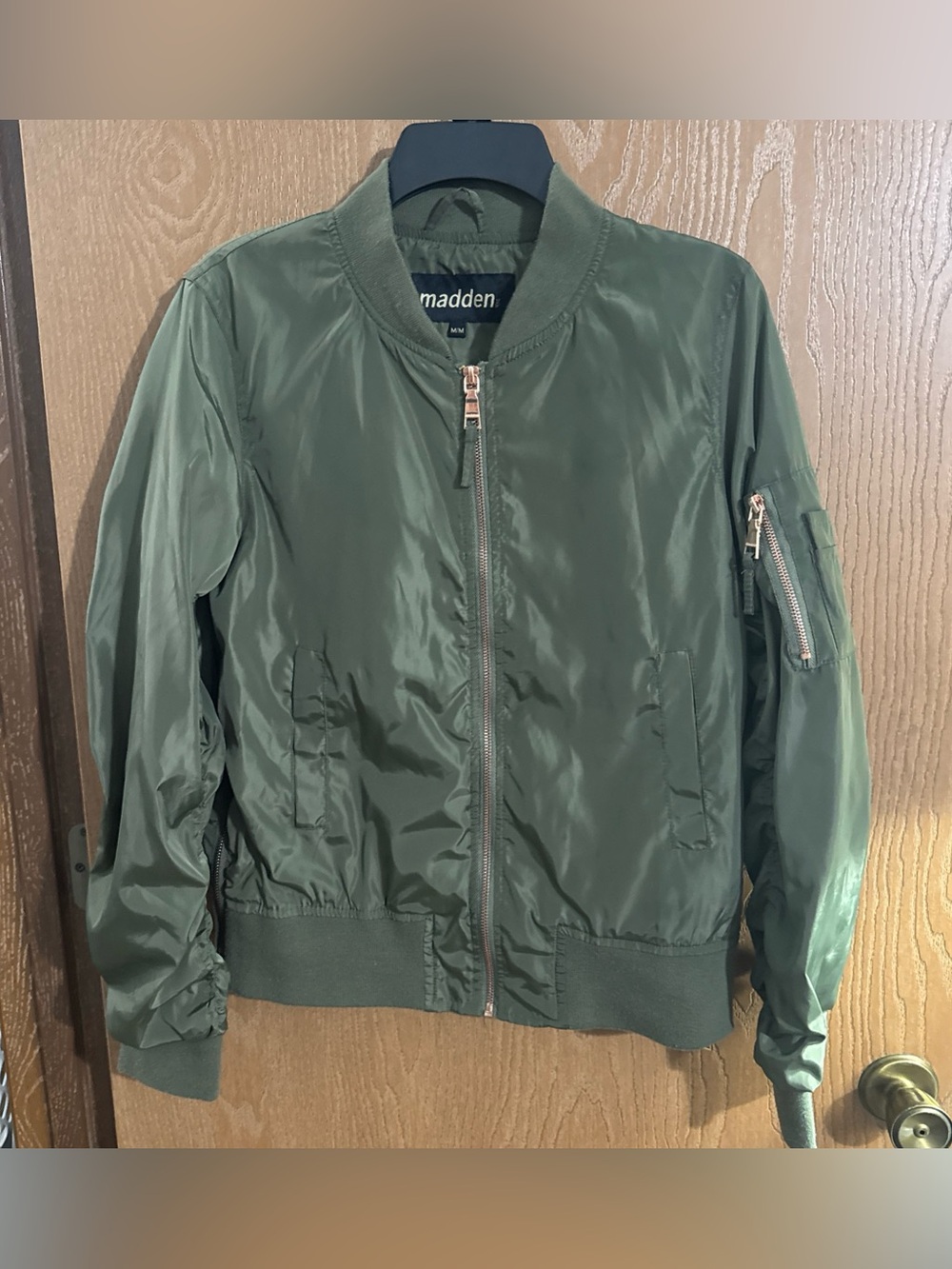 MADDEN NYC Bomber Jacket Juniors Misses Size Medium Olive Green